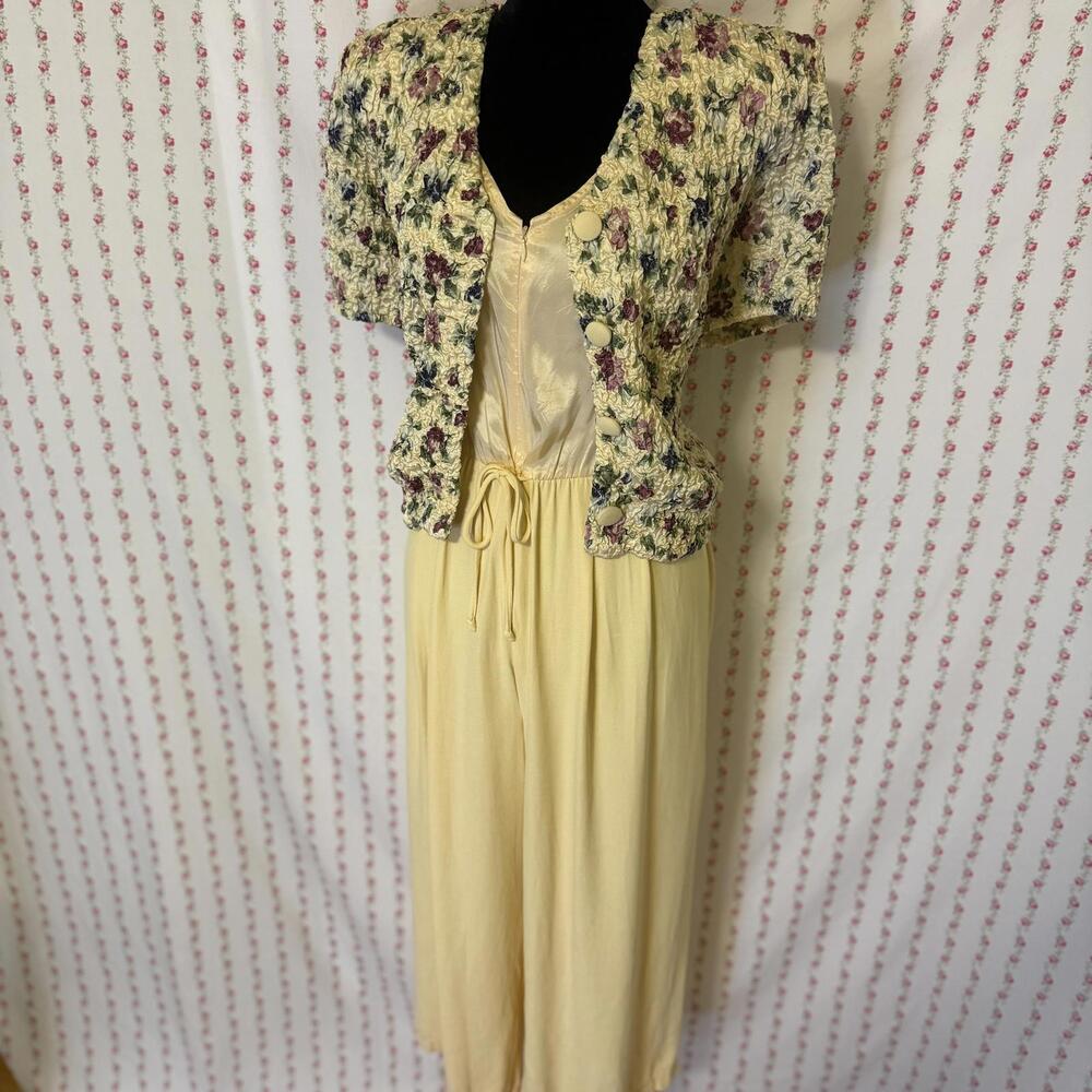 Vintage 80s Jeffrey & Dara Yellow Jumpsuit + Floral Blazer Set size L